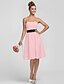 cheap Bridesmaid Dresses-Sheath / Column Strapless Knee Length Satin Bridesmaid Dress with Draping / Sash / Ribbon