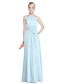 cheap Bridesmaid Dresses-Sheath / Column Jewel Neck Floor Length Chiffon Bridesmaid Dress with Sash / Ribbon / Pleats / Ruched / See Through