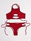 levne Bikiny-Dámské Jednobarevné Šněrování Rubínově červená Slipy Bikiny Plavky - Jednobarevné Sexy Moderní styl M L XL Rubínově červená