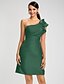 cheap Bridesmaid Dresses-Sheath / Column One Shoulder Knee Length Taffeta Bridesmaid Dress with Side Draping / Ruffles by LAN TING BRIDE®