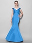 cheap Bridesmaid Dresses-Mermaid / Trumpet V Neck Floor Length Satin Bridesmaid Dress with Criss Cross by LAN TING BRIDE®