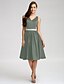 cheap Bridesmaid Dresses-A-Line V Neck Knee Length Satin Bridesmaid Dress with Beading / Bow(s) / Buttons by LAN TING BRIDE®