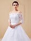 cheap Wedding Dresses-Ball Gown Off Shoulder Cathedral Train Lace Over Tulle Made-To-Measure Wedding Dresses with Appliques by LAN TING BRIDE®