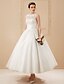 cheap Wedding Dresses-A-Line Wedding Dresses High Neck Ankle Length Lace Over Tulle Regular Straps Vintage Little White Dress Illusion Detail with Sash / Ribbon Ruched Appliques 2022