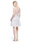 cheap Bridesmaid Dresses-A-Line Scoop Neck Knee Length Lace / Tulle Bridesmaid Dress with Appliques / See Through