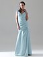 cheap Bridesmaid Dresses-Mermaid / Trumpet Bridesmaid Dress V Neck Short Sleeve Floral Floor Length Satin with Ruched / Side Draping / Flower 2022