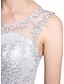 cheap Bridesmaid Dresses-A-Line Scoop Neck Knee Length Lace / Tulle Bridesmaid Dress with Appliques / See Through