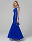 cheap Evening Dresses-Fit &amp; Flare Elegant Dress Holiday Floor Length Sleeveless One Shoulder Lace Over Tulle with Lace 2023