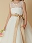 Χαμηλού Κόστους Λουλουδάτα φορέματα για κορίτσια-Princess Tea Length Flower Girl Dress Wedding Cute Prom Dress Satin with Sash / Ribbon Fit 3-16 Years