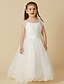 cheap Flower Girl Dresses-A-Line Floor Length Wedding / First Communion Flower Girl Dresses - Lace / Tulle Short Sleeve Scoop Neck with Sash / Ribbon / Buttons