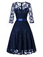 cheap Cocktail Dresses-A-Line Elegant Vintage Inspired Homecoming Prom Dress Jewel Neck 3/4 Length Sleeve Knee Length Lace with Sash / Ribbon 2020
