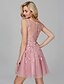 cheap Bridesmaid Dresses-A-Line Scoop Neck Knee Length Lace / Tulle Bridesmaid Dress with Appliques / See Through