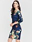 cheap Women&#039;s Dresses-Women&#039;s Floral Party Puff Sleeve Sheath Dress - Floral Cut Out V Neck Spring Blue White L XL XXL / Slim