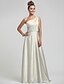 cheap Bridesmaid Dresses-Sheath / Column One Shoulder Floor Length Satin Chiffon Bridesmaid Dress with Beading / Side Draping / Ruched by LAN TING BRIDE®