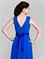 cheap Bridesmaid Dresses-A-Line Bridesmaid Dress V Neck Sleeveless Open Back Floor Length Chiffon with Sash / Ribbon / Bow(s) / Side Draping