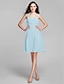 cheap Bridesmaid Dresses-A-Line Bridesmaid Dress Halter Neck Sleeveless Knee Length Georgette with Sash / Ribbon / Side Draping