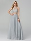cheap Prom Dresses-Two Piece Empire Prom Formal Evening Dress Halter Neck Sleeveless Floor Length Lace with Appliques 2022