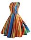 baratos Vestidos Estampados-Mulheres Anos 50 Vintage Evasê Vestido - Estampado, Listrado Arco-Íris Altura dos Joelhos