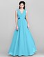 cheap Bridesmaid Dresses-A-Line Bridesmaid Dress V Neck Sleeveless Open Back Floor Length Chiffon with Sash / Ribbon / Bow(s) / Side Draping