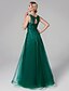 Χαμηλού Κόστους Φορέματα Χορού Αποφοίτησης-Γραμμή Α Κομψό Φόρεμα Χοροεσπερίδα Επίσημο Βραδινό Μακρύ Αμάνικο Λαιμός σέσουλα Τούλι με Χάντρες Διακοσμητικά Επιράμματα 2024