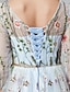 ieftine Rochii de Seară-rochie de seară în formă de a rochie de petrecere rochie florală vacanță oaspeți la nuntă lungime podea mânecă 3/4 lungime dantelă gât iluzie cu broderie 2024