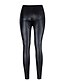 preiswerte Leggings-Damen PU Leggings Solide Gerüscht Mittlere Taillenlinie Wein Schwarz S M L