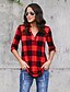 cheap Plus Size Tops-Women&#039;s Shirt Green Blue Red Plaid Color Block Long Sleeve Daily Holiday Streetwear Shirt Collar Long Cotton Loose Fit S / Sexy