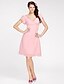 abordables Robes de demoiselle d&#039;honneur-Ball Gown / A-Line V Neck Knee Length Chiffon Bridesmaid Dress with Criss Cross