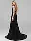 cheap Evening Dresses-A-Line Elegant Holiday Homecoming Cocktail Party Dress Plunging Neck Sleeveless Sweep / Brush Train Chiffon with Split Front 2020 / Formal Evening