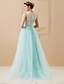 cheap Evening Dresses-Ball Gown Sparkle &amp; Shine Formal Evening Dress Illusion Neck Sleeveless Sweep / Brush Train Tulle with Lace Pleats Beading 2021