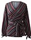 billiga Toppar i plusstorlekar-Women&#039;s Shirt Striped V Neck Purple Daily Clothing Apparel Basic / Long Sleeve / Slim