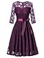 cheap Cocktail Dresses-A-Line Elegant Vintage Inspired Homecoming Prom Dress Jewel Neck 3/4 Length Sleeve Knee Length Lace with Sash / Ribbon 2020