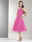 cheap Bridesmaid Dresses-A-Line Straps Knee Length Chiffon Bridesmaid Dress with Pleats