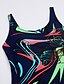 cheap One-piece swimsuits-Women&#039;s Black Navy Blue Royal Blue One-piece Swimwear - Geometric Print XL XXL XXXL Black