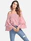 cheap Women&#039;s Blouses &amp; Shirts-Women&#039;s Holiday Active Petal Sleeves Shirt - Striped / Floral Ruffle / Denim Off Shoulder