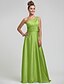 cheap Bridesmaid Dresses-Sheath / Column One Shoulder Floor Length Satin Chiffon Bridesmaid Dress with Beading / Side Draping / Ruched by LAN TING BRIDE®