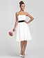 cheap Bridesmaid Dresses-Sheath / Column Strapless Knee Length Satin Bridesmaid Dress with Draping / Sash / Ribbon