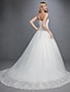 baratos Vestidos de Casamento-De Baile Vestidos de noiva Decote Princesa Cauda Corte Renda Tule Sem Alças Renda Floral com Botões Apliques 2022