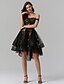 Χαμηλού Κόστους Κοκτέιλ Φορέματα-Γραμμή Α Μικρό Μαύρο Φόρεμα Φόρεμα Κοκτέιλ Πάρτι Μέχρι το γόνατο Αμάνικο Ώμοι Έξω Τούλι με Βολάν Κέντημα 2022 / Χοροεσπερίδα / Κοντό Μπροστά Μακρύ Πίσω