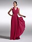 cheap Bridesmaid Dresses-Sheath / Column V Neck Floor Length Chiffon / Charmeuse Bridesmaid Dress with Criss Cross by LAN TING BRIDE® / Open Back