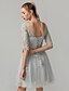 cheap Cocktail Dresses-A-Line Beautiful Back Dress Homecoming Short / Mini Half Sleeve Boat Neck Lace Bodice with Bow(s) Appliques 2022 / Illusion Sleeve / Prom