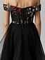 cheap Cocktail Dresses-A-Line Little Black Dress Dress Cocktail Party Knee Length Sleeveless Off Shoulder Tulle with Ruffles Embroidery 2022 / Prom / High Low