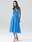 cheap Bridesmaid Dresses-A-Line Halter Neck / V Neck Tea Length Chiffon Bridesmaid Dress with Sash / Ribbon / Bow(s) / Ruched