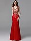 tanie Sukienki na specjalne okazje-Mermaid / Trumpet Elegant Dress Prom Floor Length Sleeveless V Neck Lace with Lace Beading 2022