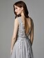 cheap Evening Dresses-A-Line Elegant Dress Formal Evening Sweep / Brush Train Sleeveless Jewel Neck Lace V Back Low Back with Appliques 2022 / Open Back