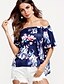 cheap Women&#039;s Blouses &amp; Shirts-Women&#039;s Going out Blouse - Floral Boat Neck Navy Blue