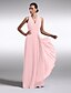 cheap Bridesmaid Dresses-Sheath / Column V Neck Floor Length Chiffon / Charmeuse Bridesmaid Dress with Criss Cross by LAN TING BRIDE® / Open Back