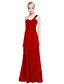 cheap Bridesmaid Dresses-Sheath / Column One Shoulder Floor Length Chiffon Bridesmaid Dress with Criss Cross / Ruffles