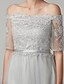 cheap Homecoming Dresses-A-Line Lace Up Cute Holiday Cocktail Party Dress Off Shoulder Half Sleeve Short / Mini Tulle Lace Bodice with Sash / Ribbon 2021