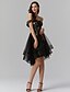 cheap Cocktail Dresses-A-Line Little Black Dress Dress Cocktail Party Knee Length Sleeveless Off Shoulder Tulle with Ruffles Embroidery 2022 / Prom / High Low